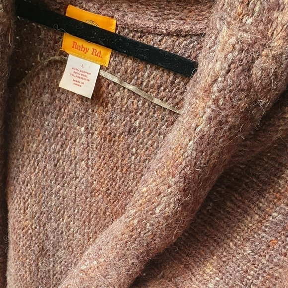 RUBY RD Open Front Chunky Cardigan Sweater Wool Blend Neutral Brown Womens Sz L - Picture 6 of 9